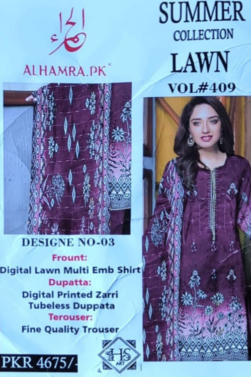 Alhamra Summer Lawn – Unstitched 3‑Piece Suit (Alhamra Edition)