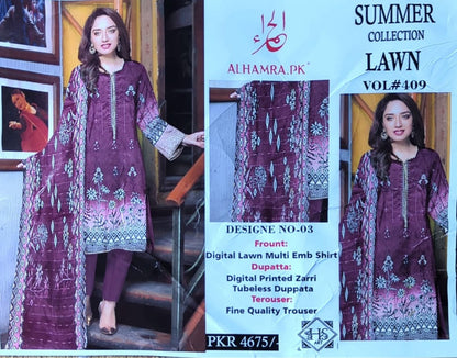 Alhamra Summer Lawn – Unstitched 3‑Piece Suit (Alhamra Edition)